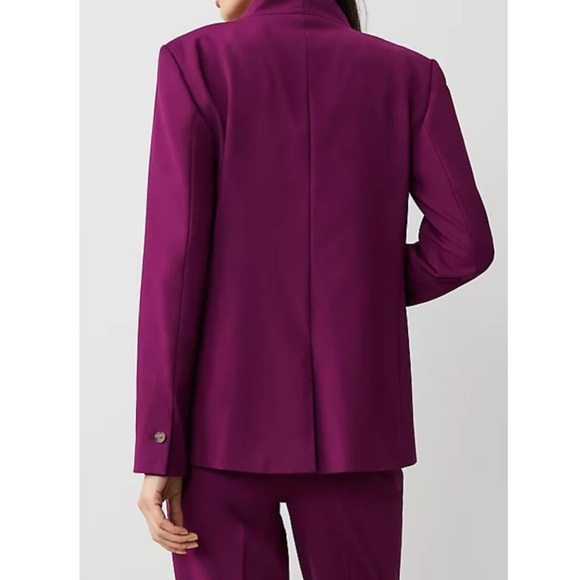 Ann Taylor The Petite Long Collarless Blazer Bi-Stretch Plum Burst 00P new - Picture 4 of 13